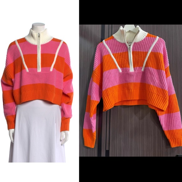 STAUD Sweaters - Staud Striped Mock Neck Sweater - Orange Knitwear XS
Colorful Striped